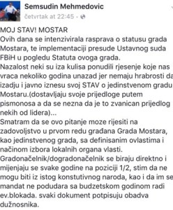 Mehmedović o Mostaru